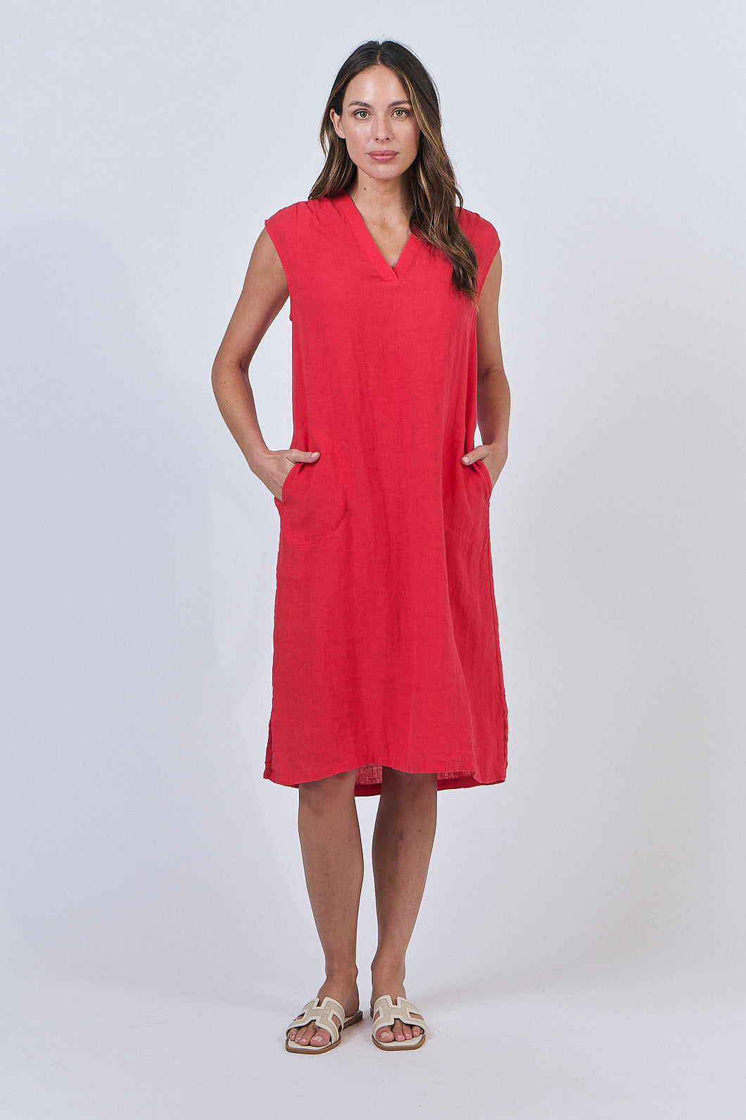 NATURALS 601 V Neck Sless Shift Dress
