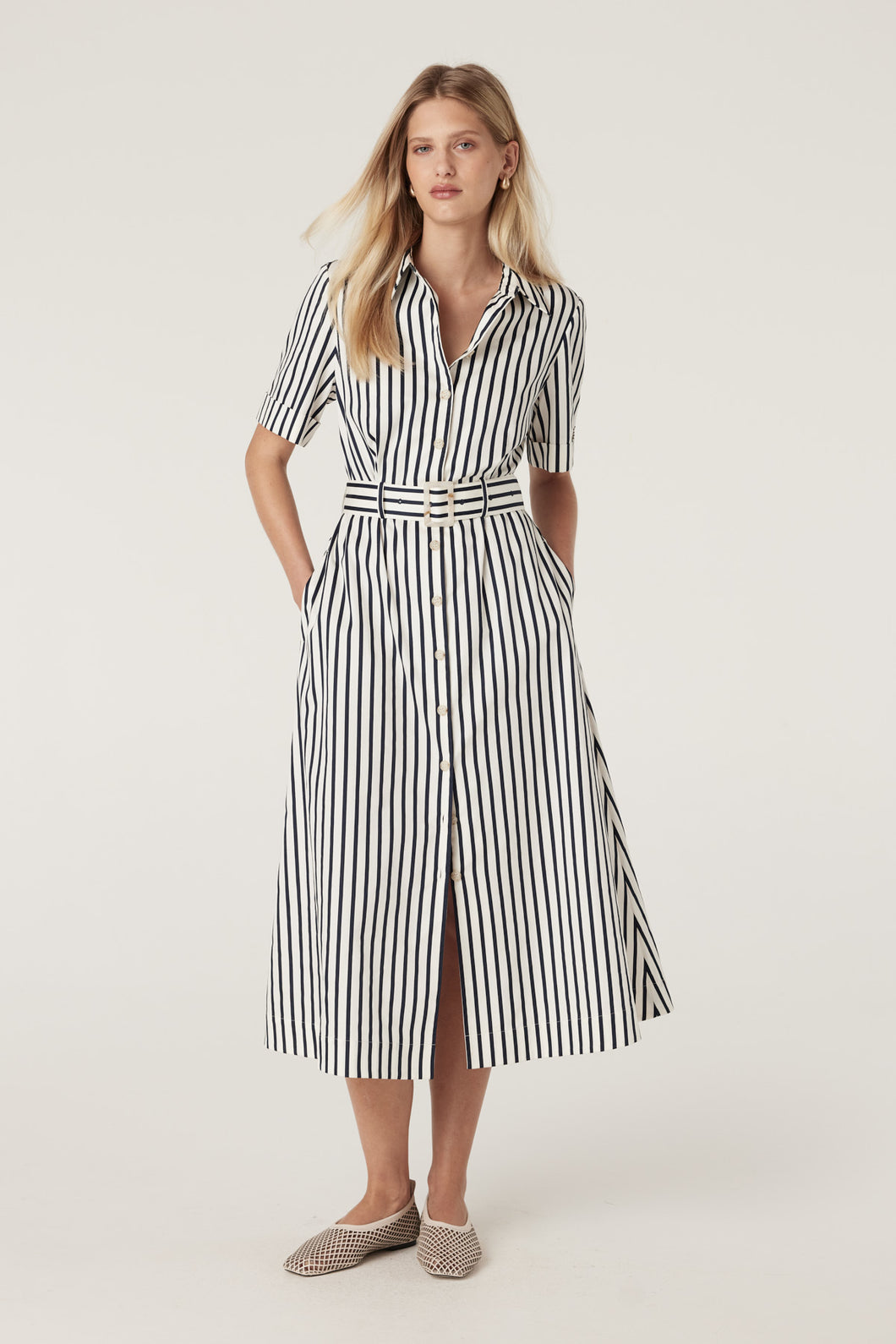 CABLE Lina Stripe Shirt Dress